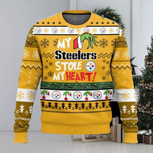 NFL Pittsburgh Steelers Grinch Hand My Steelers Stole My Heart Ugly Christmas Sweater