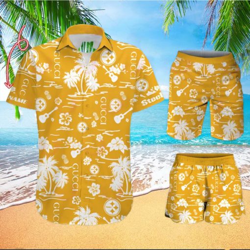 NFL Pittsburgh Steelers Gucci Logo Pattern Hawaiian Shirt & Shorts