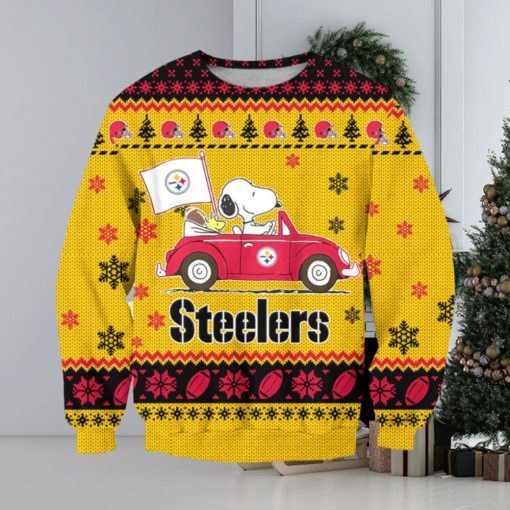 NFL Pittsburgh Steelers Snoopy Driving Car Ugly Christmas Sweater