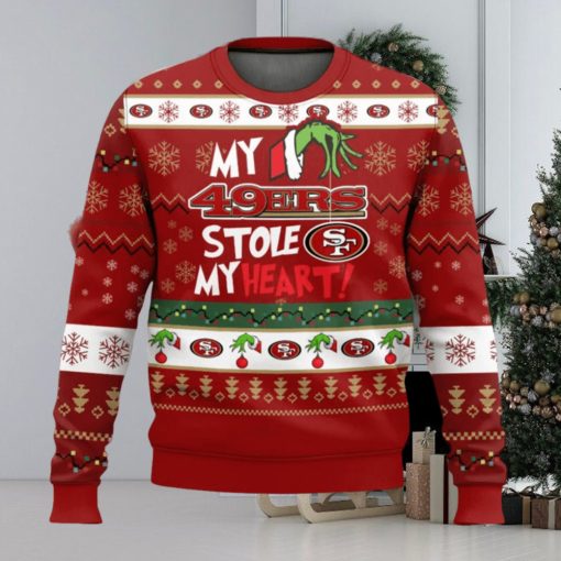 NFL San Francisco 49ers Grinch Hand My 49ers Stole My Heart Ugly Christmas Sweater