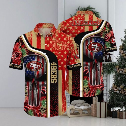 NFL San Francisco 49ers Hawaiian Shirt Skull US Flag, NFL Hawaiian Shirt