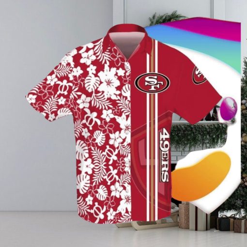 NFL San Francisco 49ers Hawaiian Shirt Turtle And Flower Pattern, NFL Hawaiian Shirt