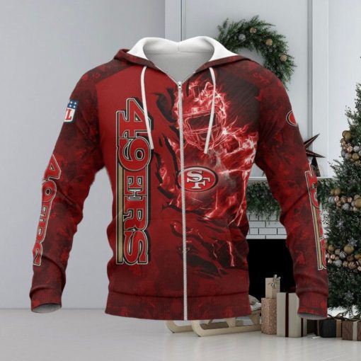 NFL San Francisco 49ers Red Scratch Fire Player Zip Up Hoodie