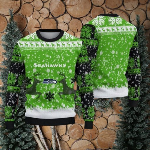 NFL Seattle Seahawks Christmas Reindeer Green Sport Christmas Ugly Sweater 3D