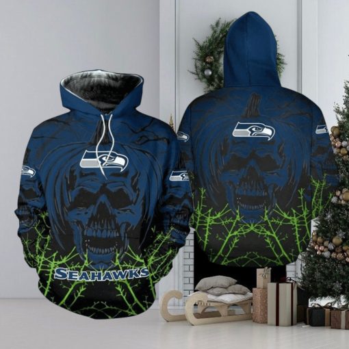 NFL Seattle Seahawks Halloween Skull Pumpkin Pullover Hoodie