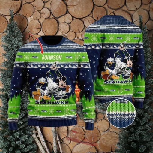 NFL Seattle Seahawks Knitted Christmas 3D Sweater Frankincense Custom Name