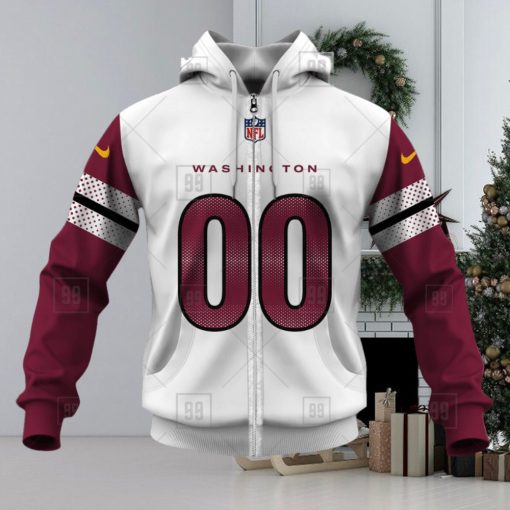 NFL Washington Commanders Custom Name Number White Road Jersey Zip Up Hoodie