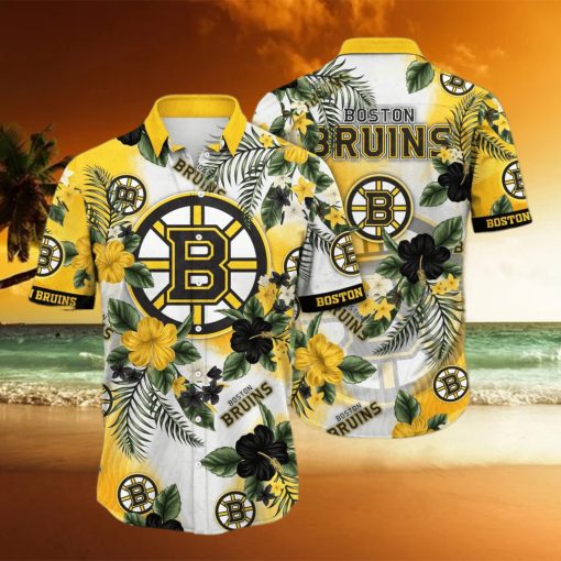 NHL Boston Bruins Hawaiian Shirt Hibiscus Flowers Pattern Beach Gift For Friend