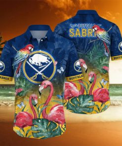 NHL Buffalo Sabres Hawaiian Shirt Pink Flamingo And Palm Leaves