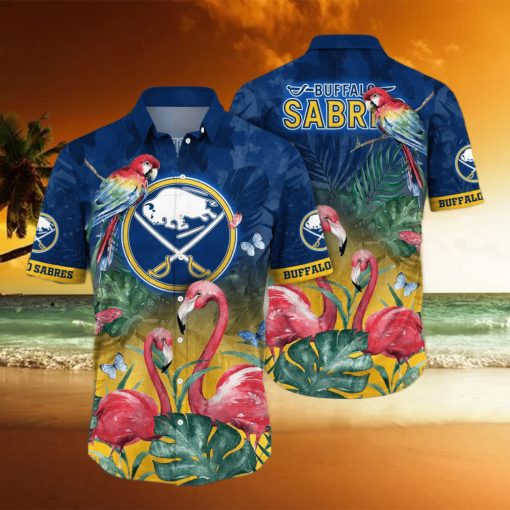 NHL Buffalo Sabres Hawaiian Shirt Pink Flamingo And Palm Leaves