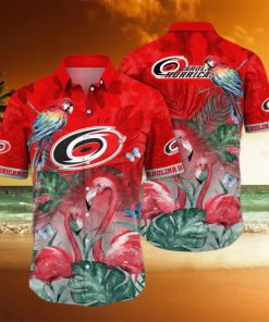 NHL Carolina Hurricanes Hawaiian Shirt Pink Flamingo And Palm Leaves