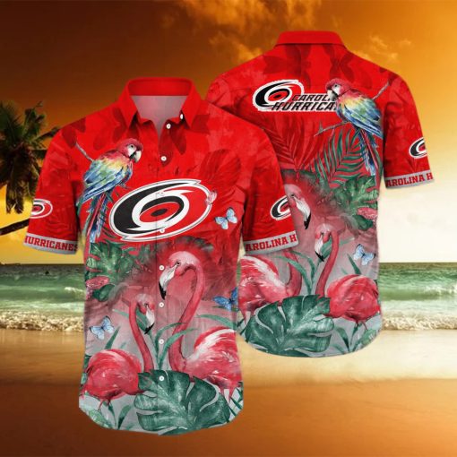 NHL Carolina Hurricanes Hawaiian Shirt Pink Flamingo And Palm Leaves