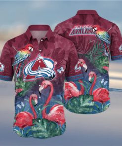 NHL Colorado Avalanche Hawaiian Shirt Flamingo And Palm Leaves Gift For Beach Vacation hawaiian shirt