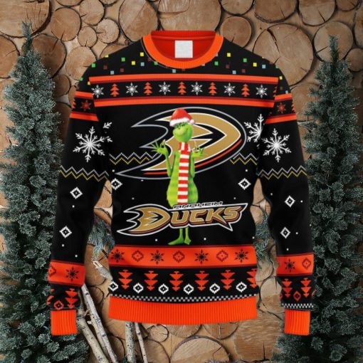 NHL Logo Anaheim Ducks Funny Grinch Christmas Ugly Sweater For Men Women