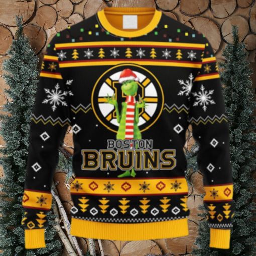 NHL Logo Boston Bruins Funny Grinch Christmas Ugly Sweater For Men Women