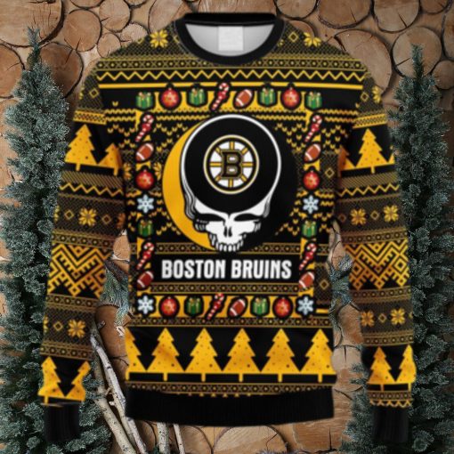 NHL Logo Boston Bruins Grateful Dead Ugly Christmas Fleece Sweater For Men Women