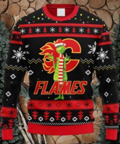 NHL Logo Calgary Flames Funny Grinch Christmas Ugly Sweater For Men Women