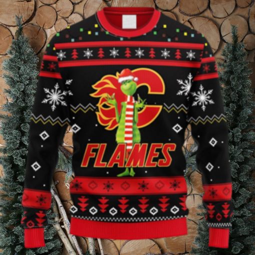 NHL Logo Calgary Flames Funny Grinch Christmas Ugly Sweater For Men Women