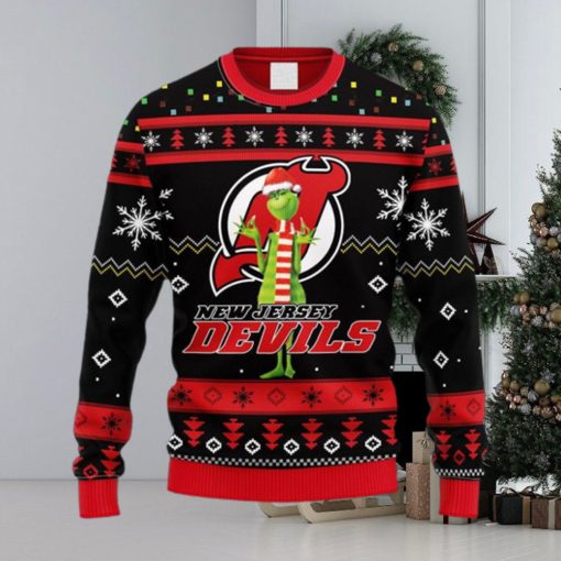 NHL Logo New Jersey Devils Funny Grinch Christmas Ugly Sweater For Men Women