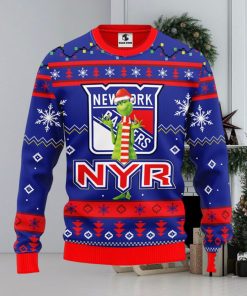 NHL New York Rangers Christmas Ugly Sweater Print Funny Grinch Gift For Hockey Fans