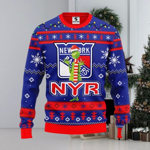 NHL New York Rangers Christmas Ugly Sweater Print Funny Grinch Gift For Hockey Fans