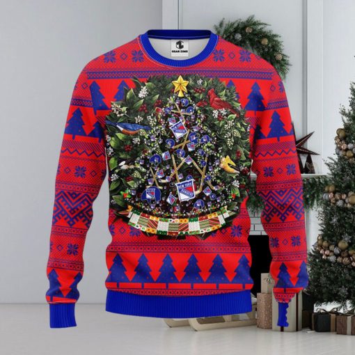 NHL New York Rangers Ugly Christmas Sweater Ball Pine Tree Christmas Unisex Sweater