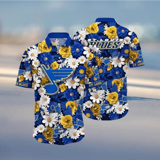 NHL St. Louis Blues Hawaiian Shirt Tropical Begonia Flower Pattern Summer Hawaiian Shirt