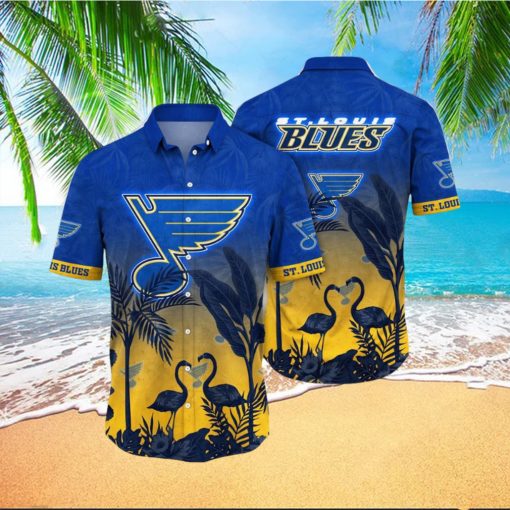 NHL St. Louis Blues Hawaiian Shirt Tropical Flamingo Pattern Summer Hawaiian Shirt