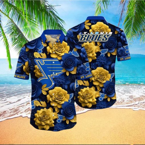 NHL St. Louis Blues Hawaiian Shirt Tropical Rose Pattern Summer Hawaiian Shirt