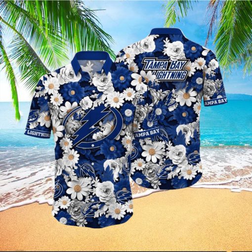 NHL Tampa Bay Lightning Hawaiian Shirt Tropical Begonia Flower Pattern Summer Hawaiian Shirt