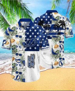 NHL Tampa Bay Lightning Hawaiian Shirt Tropical Hat And Glasses Pattern Summer Hawaiian Shirt