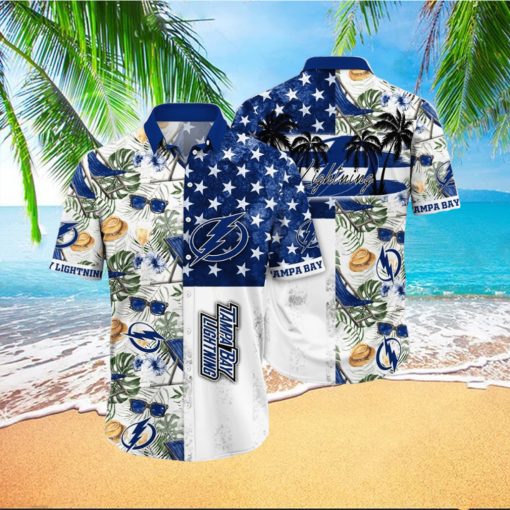 NHL Tampa Bay Lightning Hawaiian Shirt Tropical Hat And Glasses Pattern Summer Hawaiian Shirt