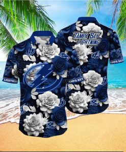 NHL Tampa Bay Lightning Hawaiian Shirt Tropical Rose Pattern Summer Hawaiian Shirt