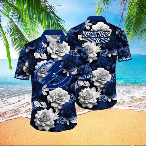 NHL Tampa Bay Lightning Hawaiian Shirt Tropical Rose Pattern Summer Hawaiian Shirt