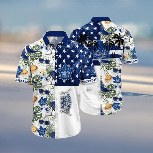 NHL Toronto Maple Leafs Hawaiian Shirt Tropical Hat And Glasses Pattern Summer Hawaiian Shirt