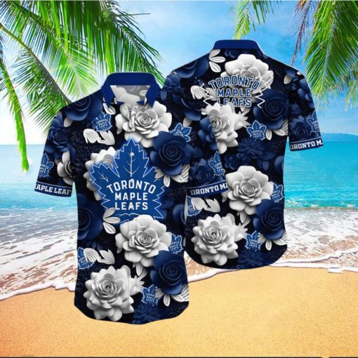 NHL Toronto Maple Leafs Hawaiian Shirt Tropical Rose Pattern Summer Hawaiian Shirt
