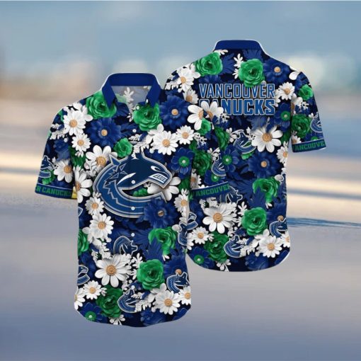 NHL Vancouver Canucks Hawaiian Shirt Tropical Begonia Flower Pattern Summer Hawaiian Shirt