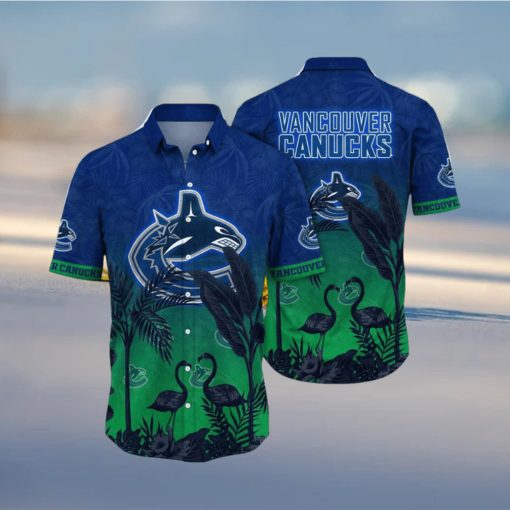 NHL Vancouver Canucks Hawaiian Shirt Tropical Flamingo Pattern Summer Hawaiian Shirt