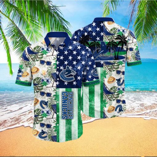 NHL Vancouver Canucks Hawaiian Shirt Tropical Hat And Glasses Pattern Summer Hawaiian Shirt