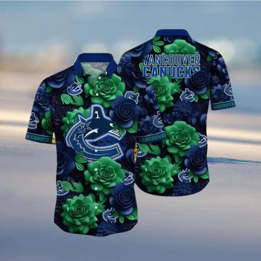 NHL Vancouver Canucks Hawaiian Shirt Tropical Rose Pattern Summer Hawaiian Shirt