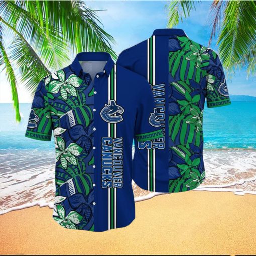 NHL Vancouver Canucks Hawaiian Shirt Tropical Tropical Forest Floral Pattern Summer Hawaiian Shirt