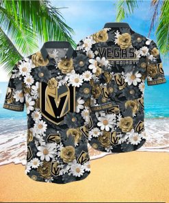 NHL Vegas Golden Knights Hawaiian Shirt Tropical Begonia Flower Pattern Summer Hawaiian Shirt