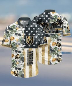 NHL Vegas Golden Knights Hawaiian Shirt Tropical Hat And Glasses Pattern Summer Hawaiian Shirt