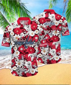 NHL Washington Capitals Hawaiian Shirt Tropical Begonia Flower Pattern Summer Hawaiian Shirt
