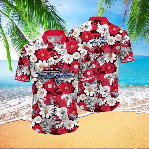 NHL Washington Capitals Hawaiian Shirt Tropical Begonia Flower Pattern Summer Hawaiian Shirt