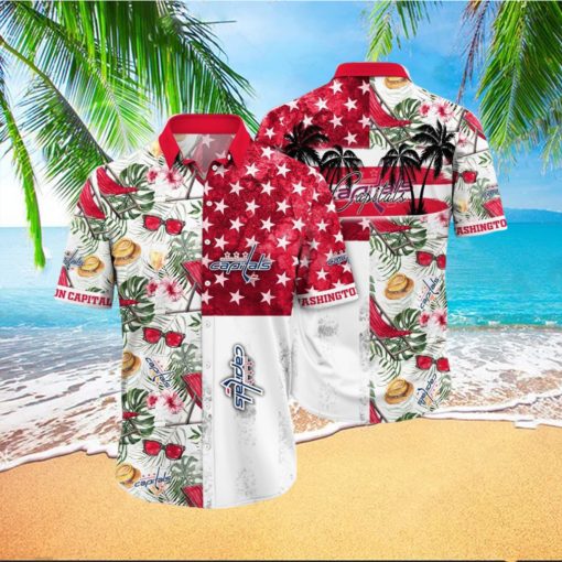 NHL Washington Capitals Hawaiian Shirt Tropical Hat And Glasses Pattern Summer Hawaiian Shirt