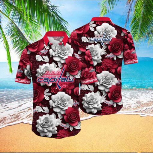 NHL Washington Capitals Hawaiian Shirt Tropical Rose Pattern Summer Hawaiian Shirt