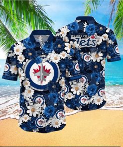 NHL Winnipeg Jets Hawaiian Shirt Tropical Begonia Flower Pattern Summer Hawaiian Shirt