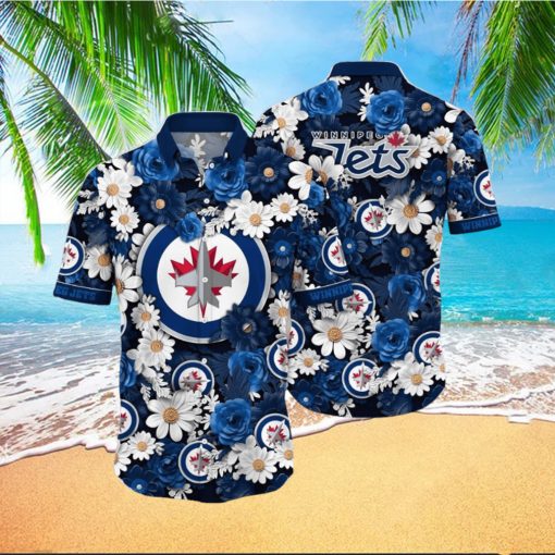 NHL Winnipeg Jets Hawaiian Shirt Tropical Begonia Flower Pattern Summer Hawaiian Shirt