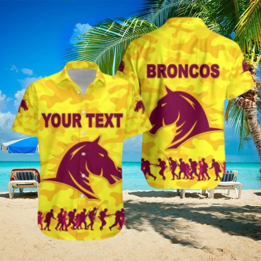 NRL Brisbane Broncos ANZAC Day Camouflage Custom Text Hawaiian Shirt